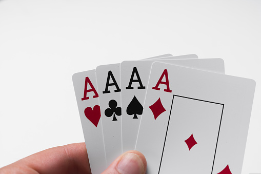 playing cards four aces on white background