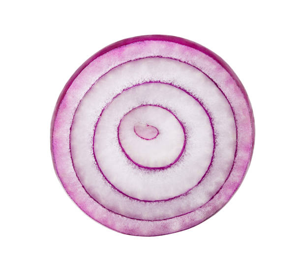 istock Red onion, cut in half, inner part, isolated on white background with clipping path. 1424529694