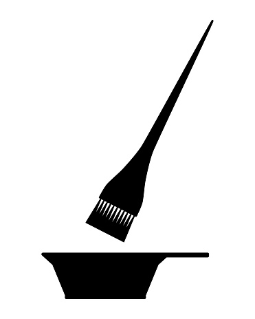 Vector illustration of the symbols of a hairdressing salon a bowl for mixing shades and a brush for coloring hair on a white background