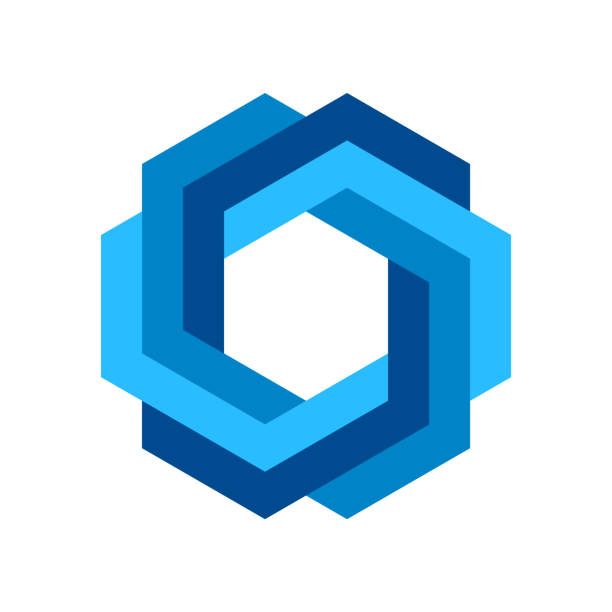 Blue impossible hexagon symbol. Endless geometric figure. Triple hexagonal loop. Business logo template. Infinite shape icon. Blue intertwined polygonal object. Vector illustration, flat, clip art. woven stock illustrations