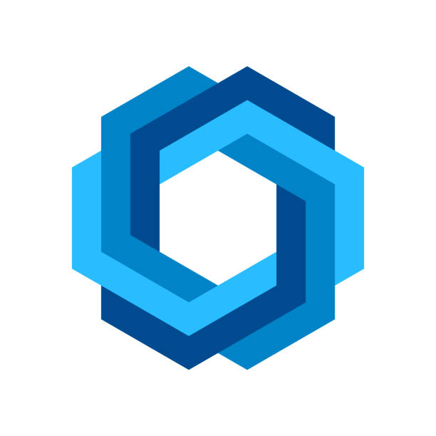 Blue impossible hexagon symbol. Endless geometric figure. Triple hexagonal loop. Business logo template. Infinite shape icon. Blue intertwined polygonal object. Vector illustration, flat, clip art. honeycombs clip art stock illustrations