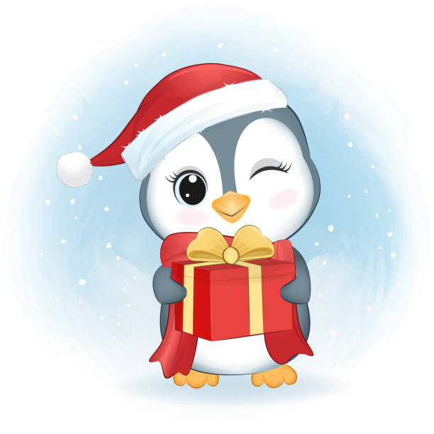 istock Cute Penguin and gift box. Christmas season 1424531496