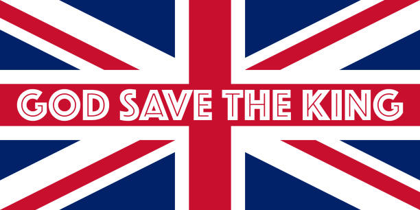 ilustrações de stock, clip art, desenhos animados e ícones de god save the king - typography on british flag - red crowned