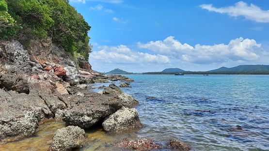 Sea views of the Gulf of Thailand from an island in southern Thailand with beautiful rocks,landscape.