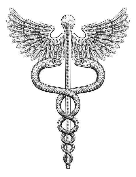 Caduceus Vintage Doctor Medical Snakes Symbol A caduceus doctor medical snakes symbol in a vintage engraved retro style caduceus stock illustrations