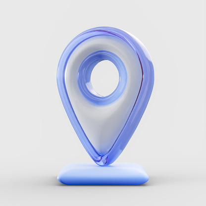 location pin pointer icon glass morphism bubble realistic symbol on white background 3d render