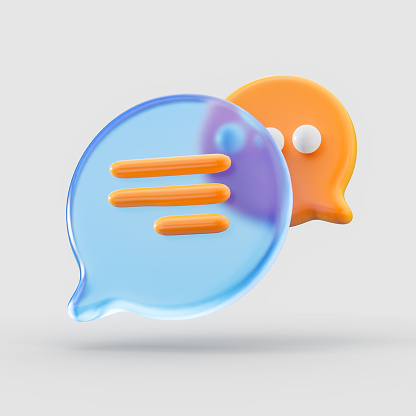 chat message icon on speech glass morphism bubble realistic symbol on white background 3d render