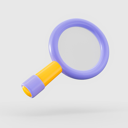 magnifying glasses find and optical search icon cartoon style on white background 3d render concept
