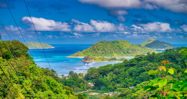 istock Rocks, mountains and shoreline of Seychelles. 1424543810