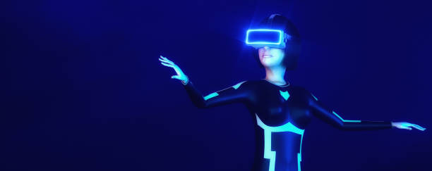 istock a young woman using a virtual reality headset in metaverse (3d rendering) 1424546851
