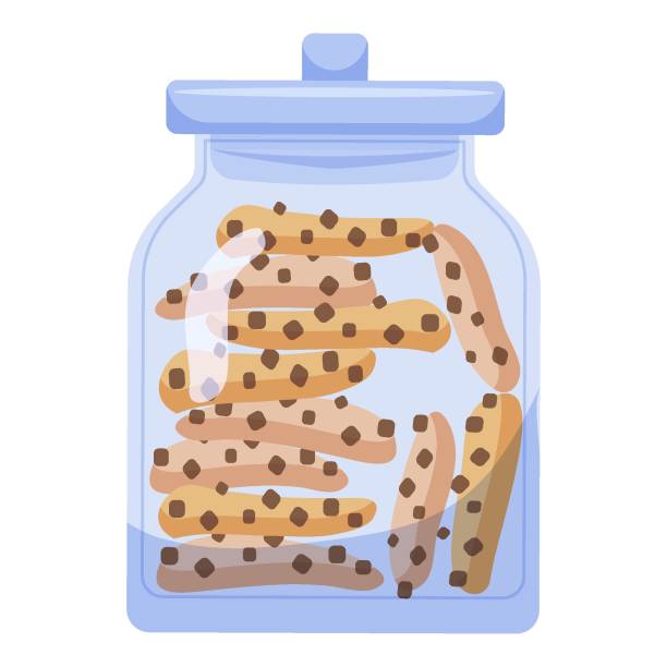 illustrations, cliparts, dessins animés et icônes de biscuits dans un bocal en verre. dessin animé vectoriel - cookie chocolate chip chocolate chip cookie cartoon