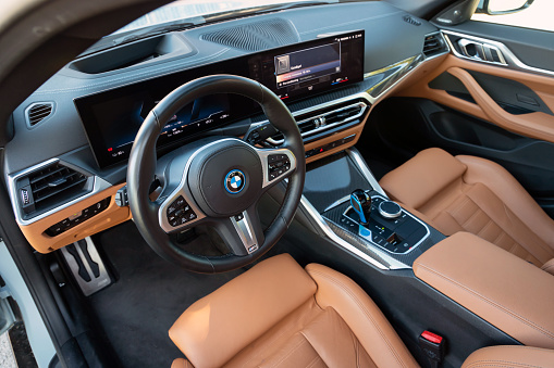 Istanbul, Turkey - September 14 2022 : BMW i4 is a battery electric compact executive car produced by BMW.