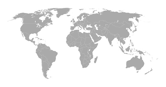 World Map Showing Continent Borders Gray World Map Isolated With Border ...