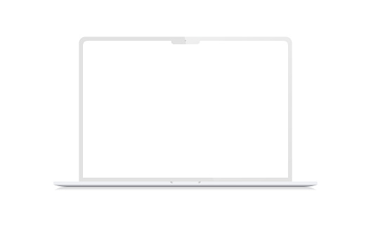 Minimalistic vector blank white screen laptop clay mockup template similar to macbook pro and air isolated on white background