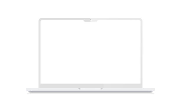 illustrations, cliparts, dessins animés et icônes de maquette de macbook pro en argile. modèle vectoriel d’ordinateur portable à écran blanc vide - macbook