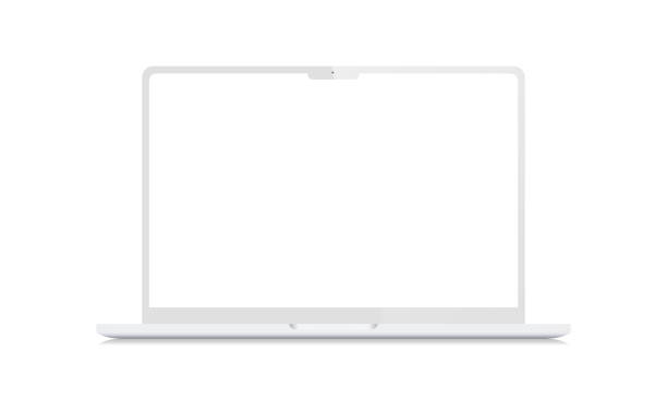 ilustrações, clipart, desenhos animados e ícones de clay macbook pro mockup. modelo vetorial de laptop de tela branca em branco - macbook