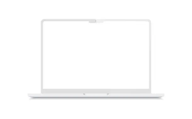 Vector illustration of Clay macbook pro mockup. Blank white screen laptop vector template