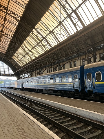 The railway tracks at the train station