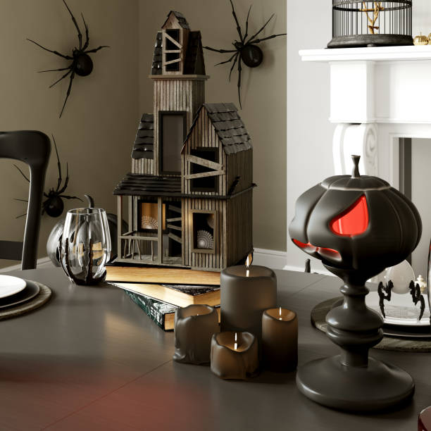 istock Modern Halloween living room interior. 3d rendering. 1424564137