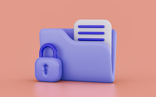 Folder icon with lock and list background 3d render concept for Personal data information protection