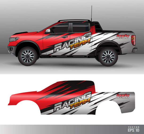 stockillustraties, clipart, cartoons en iconen met racing car wrap design vector. graphic abstract stripe racing background kit designs for wrap vehicle, race car, rally_15092022 - inpakken