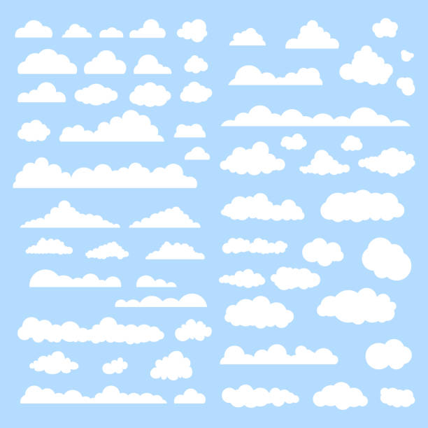 ilustraciones, imágenes clip art, dibujos animados e iconos de stock de vector conjunto de nubes - nubes