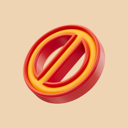 ban icon 3d render concept for sign empty template crosser out red prohibit caution circle
