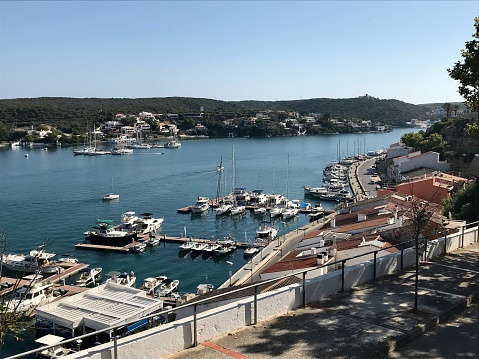 Spain- Menorca - Port Mahon (Mao) - panorama from Mahon ( it is the largest city of Menorca in the east of the island. A wonderful little town, capital of the island of Menorca with a port protected by the winds with Georgian houses in British style)