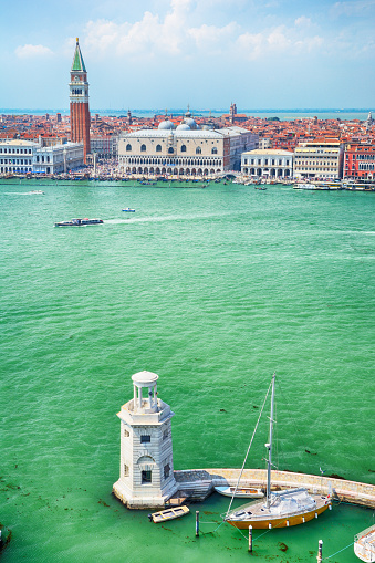 Aerial view of Venetian Lagoon from San Giorgio Maggiore Church, Italy