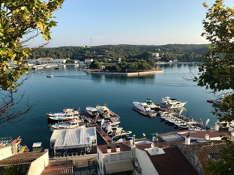 Spain- Menorca - Port Mahon (Mao) - panorama from Mahon ( it is the largest city of Menorca in the east of the island. A wonderful little town, capital of the island of Menorca with a port protected by the winds with Georgian houses in British style)