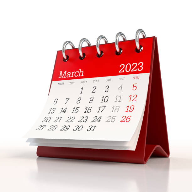 istock March 2023 Calendar. Isolated on White Background. 3D Illustration 1424596700