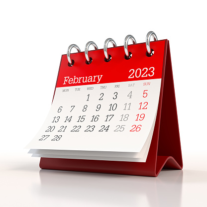 February 2023 Calendar. Isolated on White Background. 3D Illustration