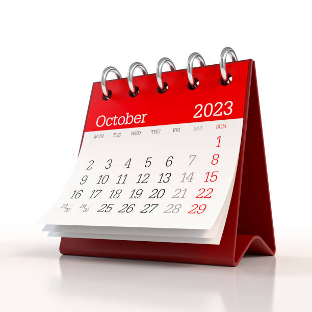 istock October 2023 Calendar. Isolated on White Background. 3D Illustration 1424596739