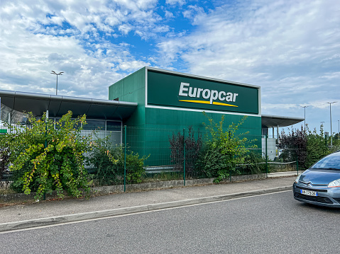Lyon, France- August 30,2022: The office building of Europcar in airport of Lyon, France. Europcar Mobility Group is a French car rental company founded in Paris。