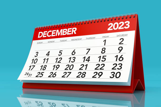 istock December 2023 Calendar. Isolated on Blue Background. 3D Illustration 1424597262
