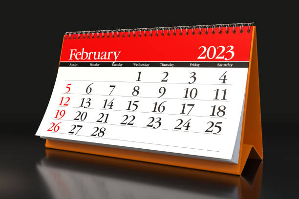 istock February 2023 Calendar. Isolated on Black Background. 3D Illustration 1424597451