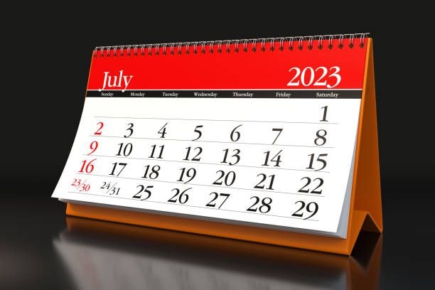 istock July 2023 Calendar. Isolated on Black Background. 3D Illustration 1424597455