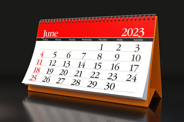 istock June 2023 Calendar. Isolated on Black Background. 3D Illustration 1424597467