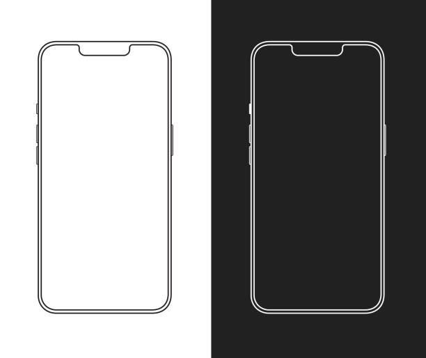 ilustrações, clipart, desenhos animados e ícones de modelo de wireframe de mockup do telefone semelhante ao iphone 14 - white background electronics industry nobody electrical equipment