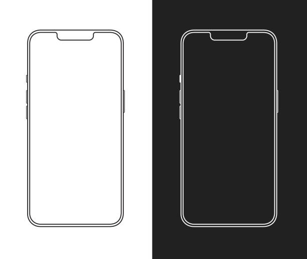 Phone mockup wireframe template similar to iphone 14 vector art illustration