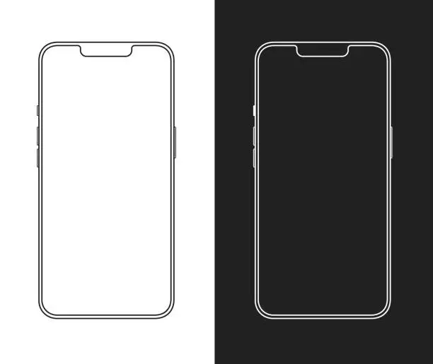 Vector illustration of Phone mockup wireframe template similar to iphone 14