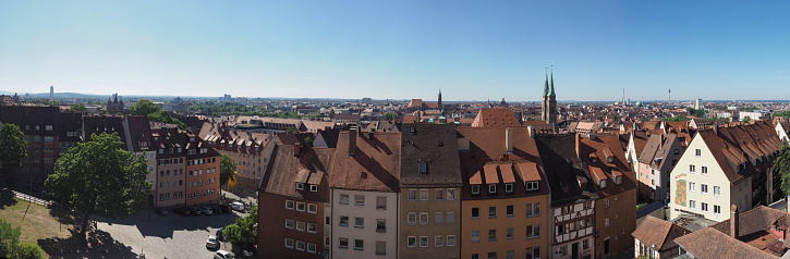 Panoramic aerial view of the city of Nuernberg, Germany