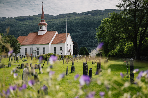 The church in the center of Nordfjordeid. High quality photo