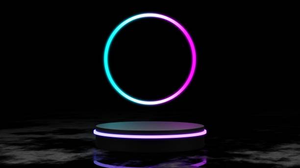 istock 3d rendering modern mockup podium display with neon light, futuristic pedestal blank platform for product showcase, advertising. 1424605280