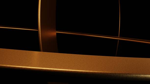 istock Golden empty platform for product showcase, gold ring pedestal display, Blank stand 3d rendering 1424605839