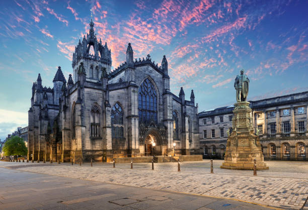 Edinburgh Giles cathedral at sunrise, Scotland stock photo