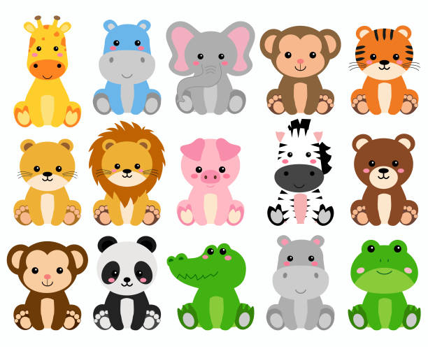 stockillustraties, clipart, cartoons en iconen met cute wild animals set - speelgoedbeest