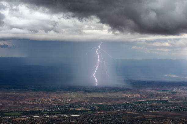 Thunderstorm and lightning strike over the Verde Valley stock photo