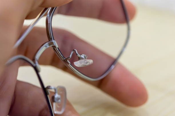 istock Silver metal eyeglass frames with nose pads 1424621746