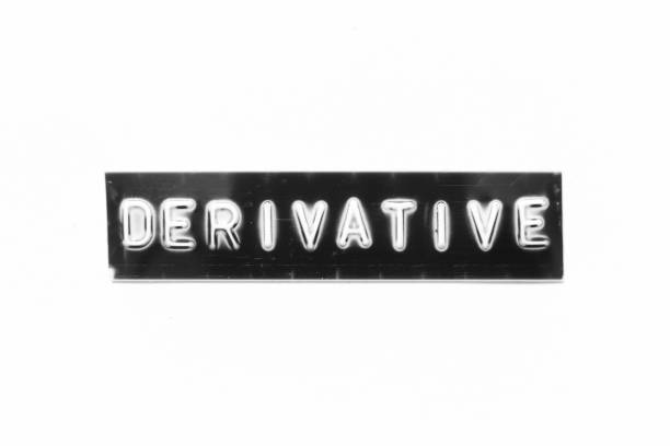istock Embossed letter with word derivative in black banner on white paper background 1424623741